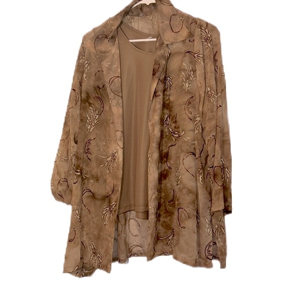 Whimsigoth Jackets & Blazers - Elegant Brown Glitter Sheer Women's Jacket and Tank Top Set whimsigoth